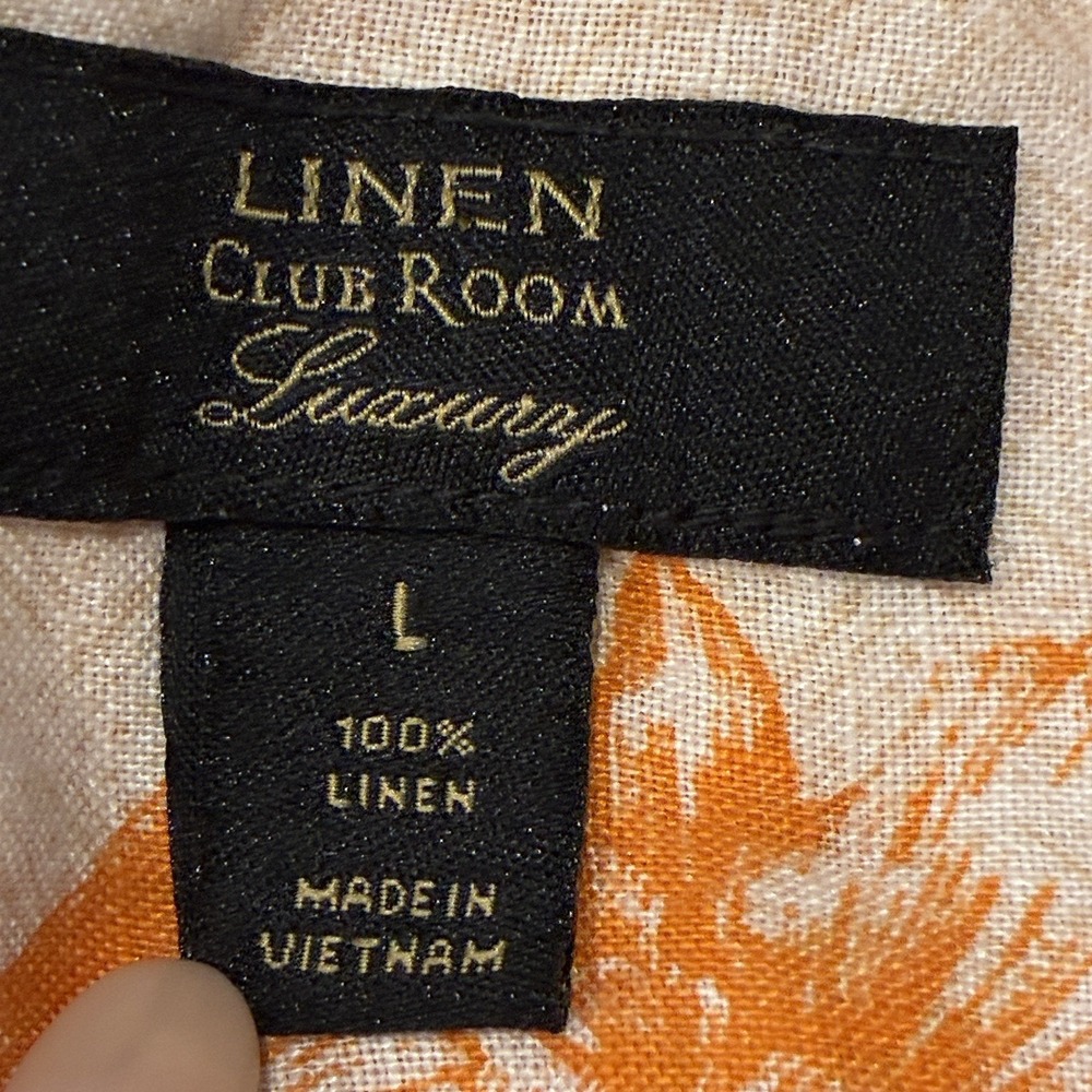 Club Room Luxury Linen Shirt Men L Hibiscus Short Sleeve Button Up Preppy Resort - Picture 6 of 10